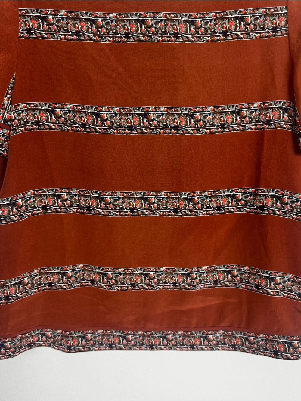 TORY BURCH | 100% Silk Rust Floral Stripe Short Sleeve Top Women’s Size 6